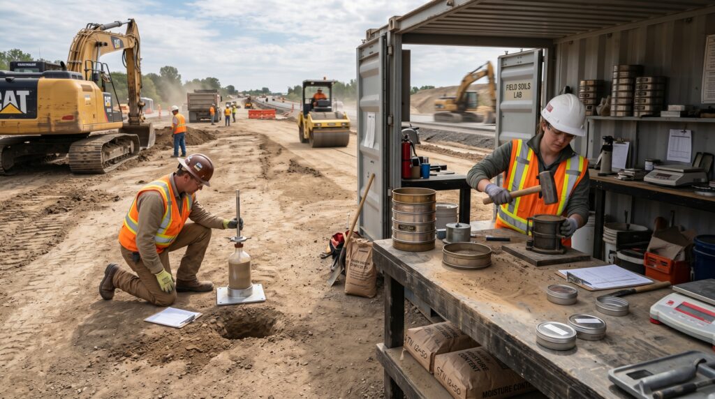 Pruebas de laboratorio y campo para verificar la compactación.