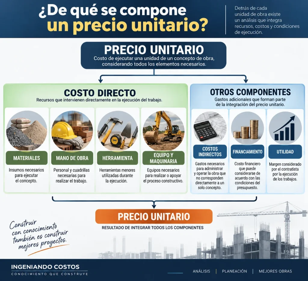 Componentes que integran un precio unitario en construcción