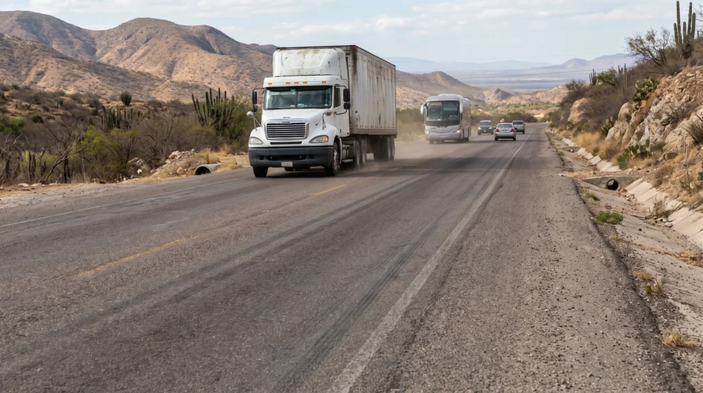 Vehículos pesados circulando sobre una carretera