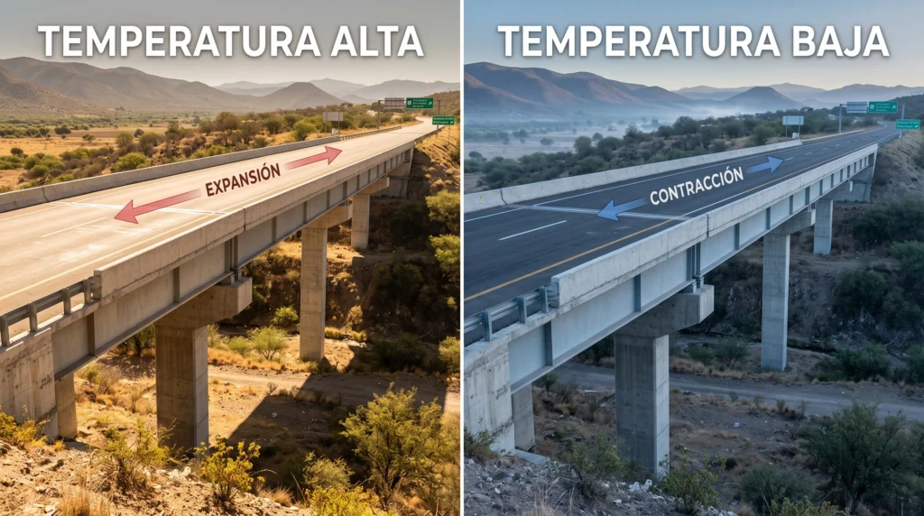 Comparación de la expansión y contracción térmica de un puente ante cambios de temperatura