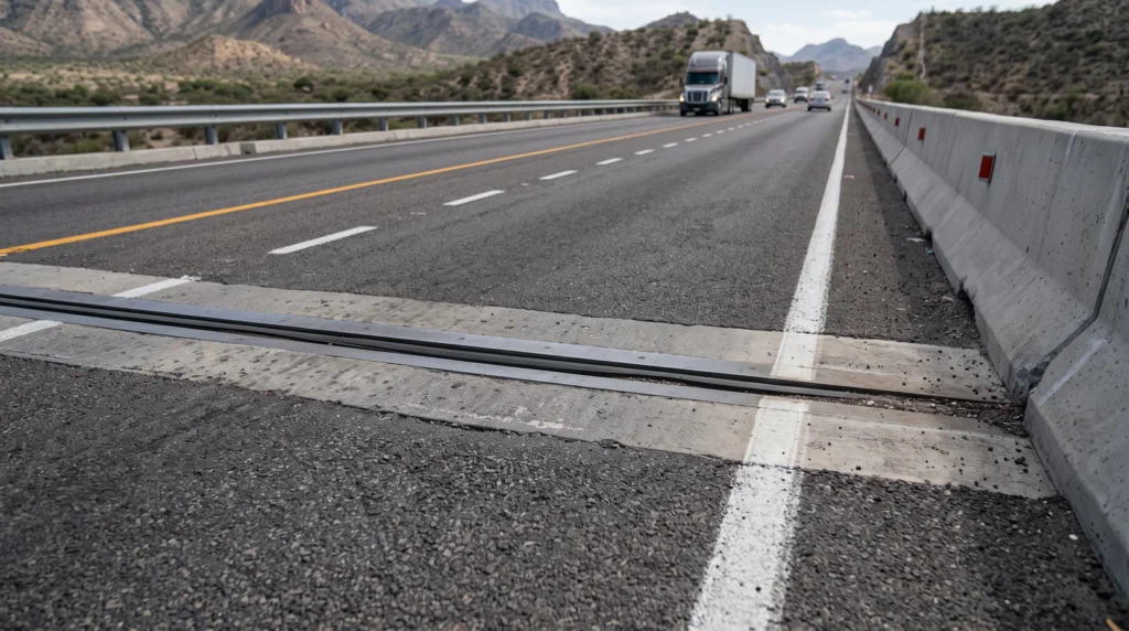 Juntas de expansión en puentes que permiten los movimientos de la estructura.